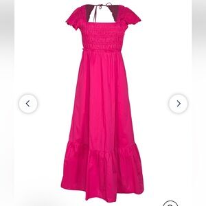 Jason Wu Hot Pink Eyelet Smocked Bodice Maxi Dress